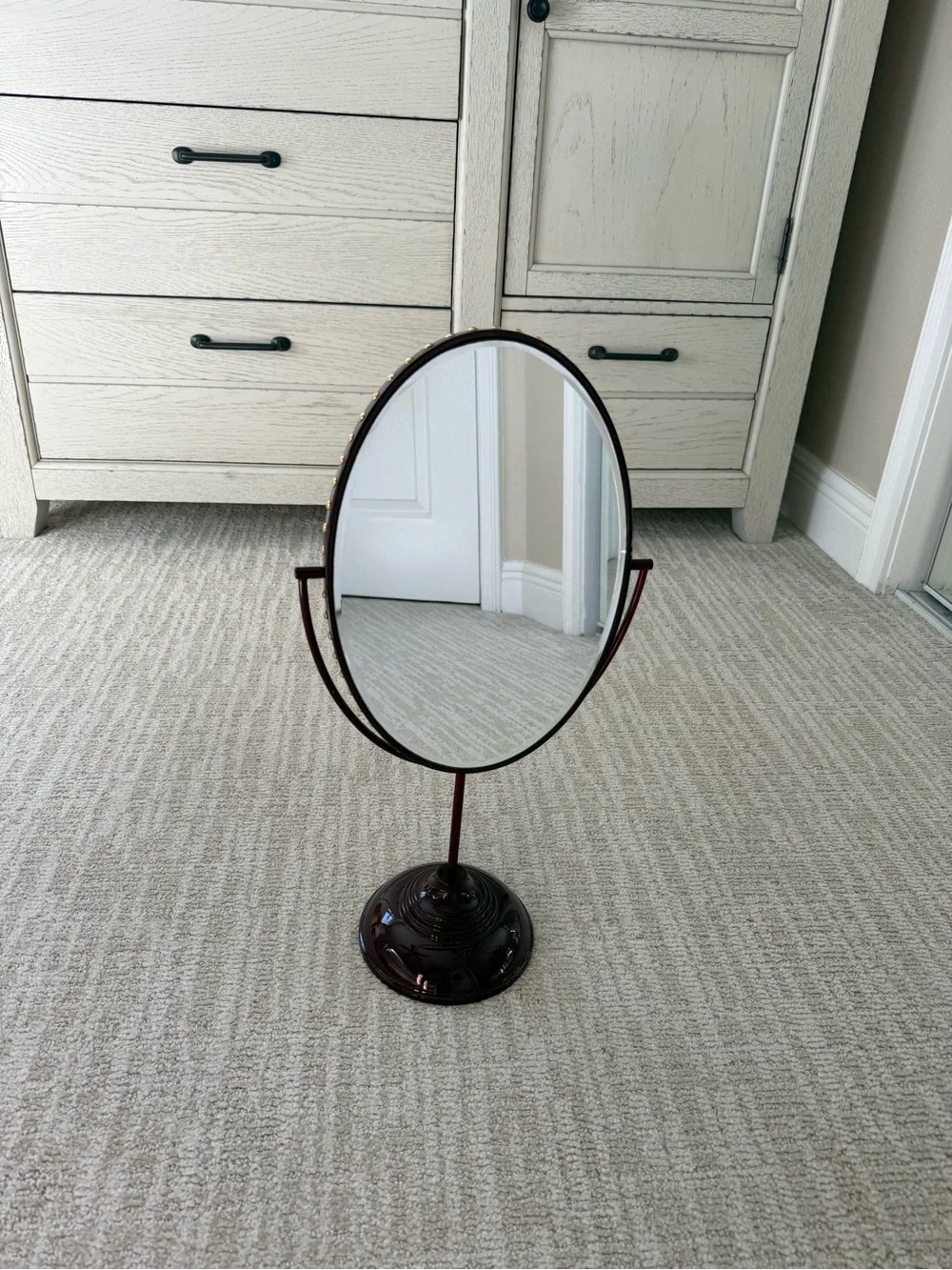 Gucci Oval Vanity Mirror in Dark Red with Gold Stud Trim